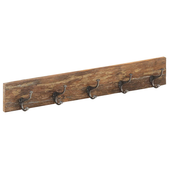 Hall Hanger with 5 Hooks 100x2.5x15 cm Solid Reclaimed Wood featuring decorative antlers and rustic finish, made from recycled materials.