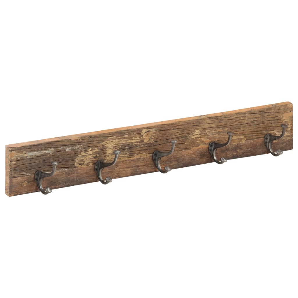 Hall Hanger with 5 Hooks 100x2.5x15 cm Solid Reclaimed Wood featuring antler-style hooks on rustic wooden board