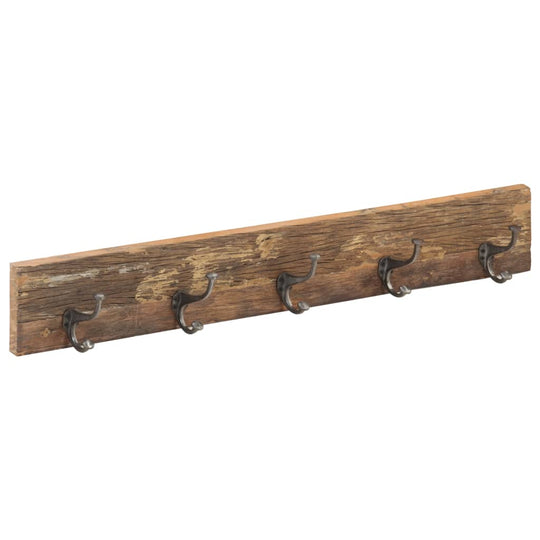 Hall Hanger with 5 Hooks 100x2.5x15 cm Solid Reclaimed Wood featuring antler-style hooks on rustic wooden board