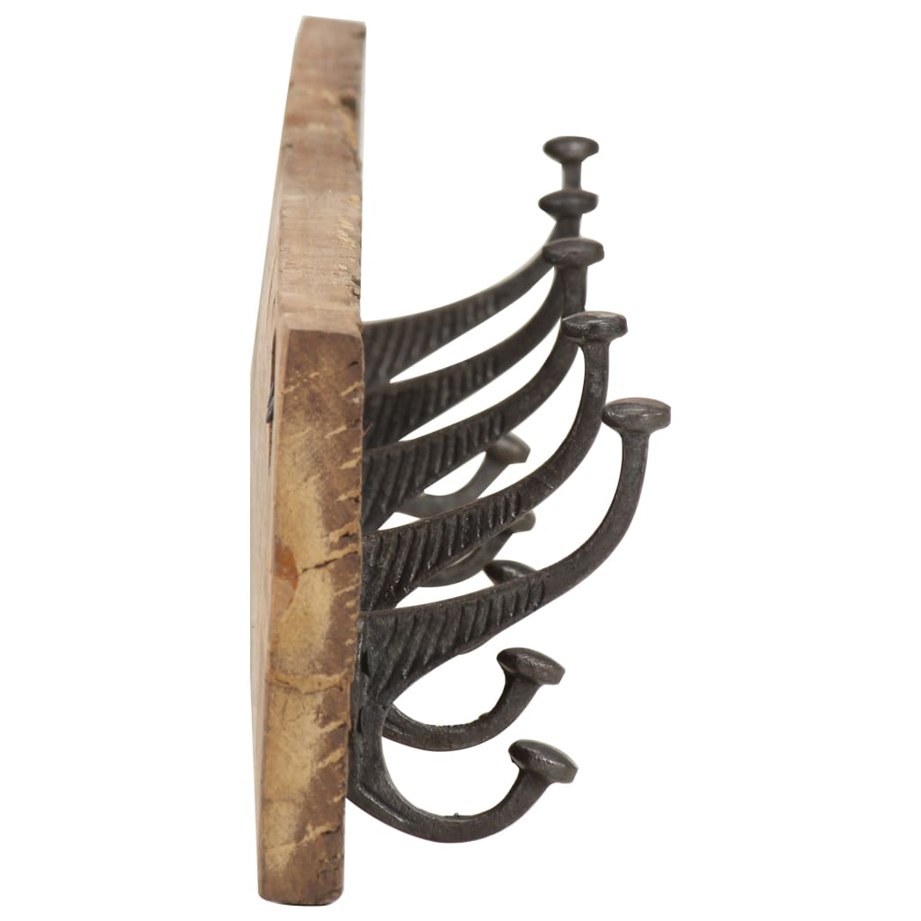Side view of Hall Hanger with 5 Hooks 100x2.5x15 cm Solid Reclaimed Wood showcasing recycled wood and metal hooks.