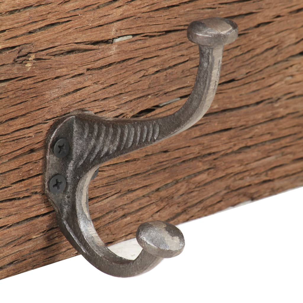 Close-up of hook on Hall Hanger with 5 Hooks 100x2.5x15 cm Solid Reclaimed Wood, showcasing rustic design and texture.