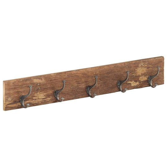 Hall Hanger with 5 Hooks 100x2.5x15 cm Solid Reclaimed Wood featuring rustic antler design and unique imperfections.