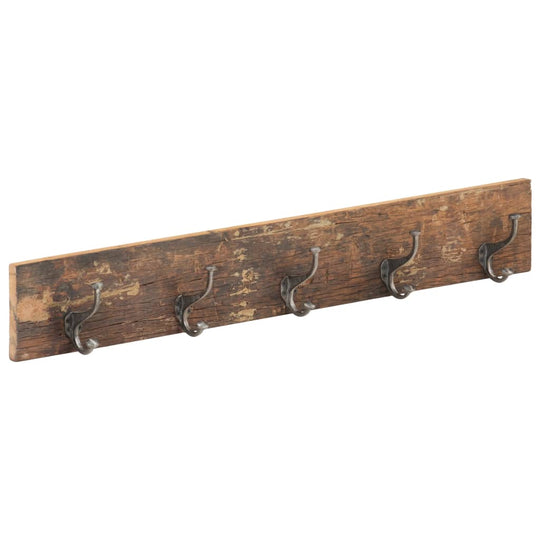 Hall Hanger with 5 Hooks 100x2.5x15 cm Solid Reclaimed Wood featuring antler hooks and rustic design, made from recycled timber.