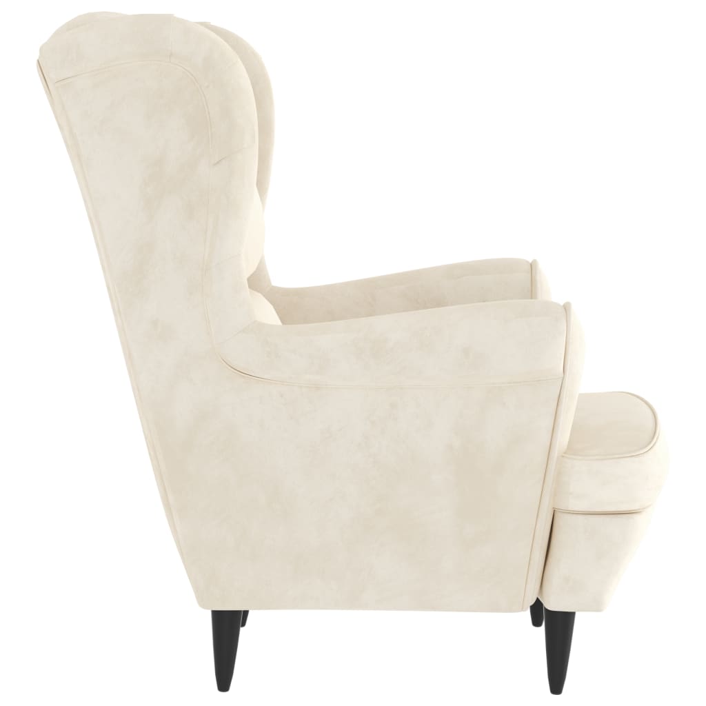 Cream white velvet armchair side view, stylish design for home decor, essential lounge furniture, comfortable seating.