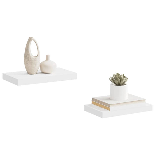 Floating Wall Shelves 2 pcs 40x23x3.8 cm MDF with decor items displayed