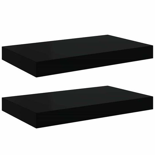 Floating Wall Shelves 2 pcs 40x23x3.8 cm MDF, decorative shelves for home decor, black, with invisible mounting system.