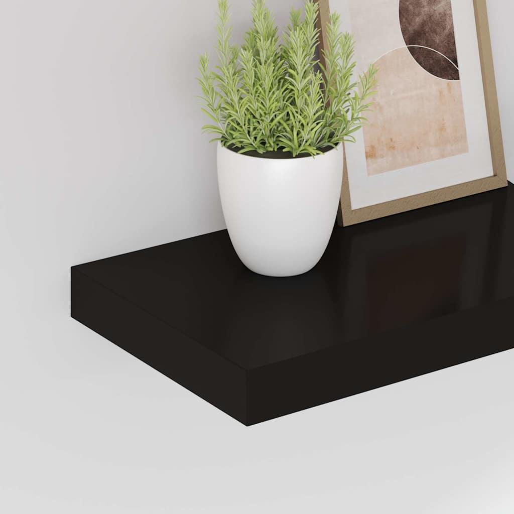 Floating Wall Shelves 2 pcs 40x23x3.8 cm MDF with decorative plant and frame.