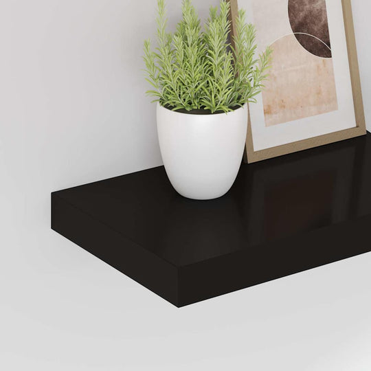 Floating Wall Shelves 2 pcs 40x23x3.8 cm MDF with decorative plant and frame.
