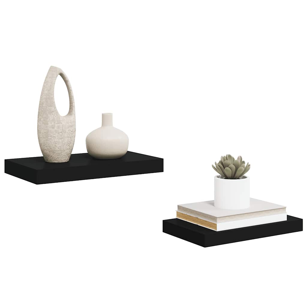 Floating Wall Shelves 2 pcs 40x23x3.8 cm MDF with decorations in living room.