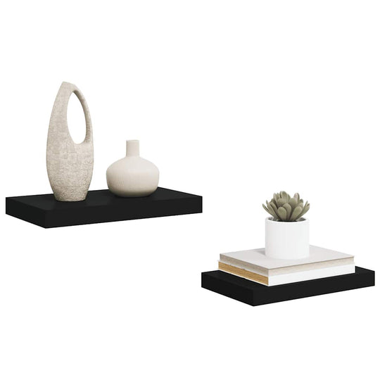 Floating Wall Shelves 2 pcs 40x23x3.8 cm MDF with decorations in living room.