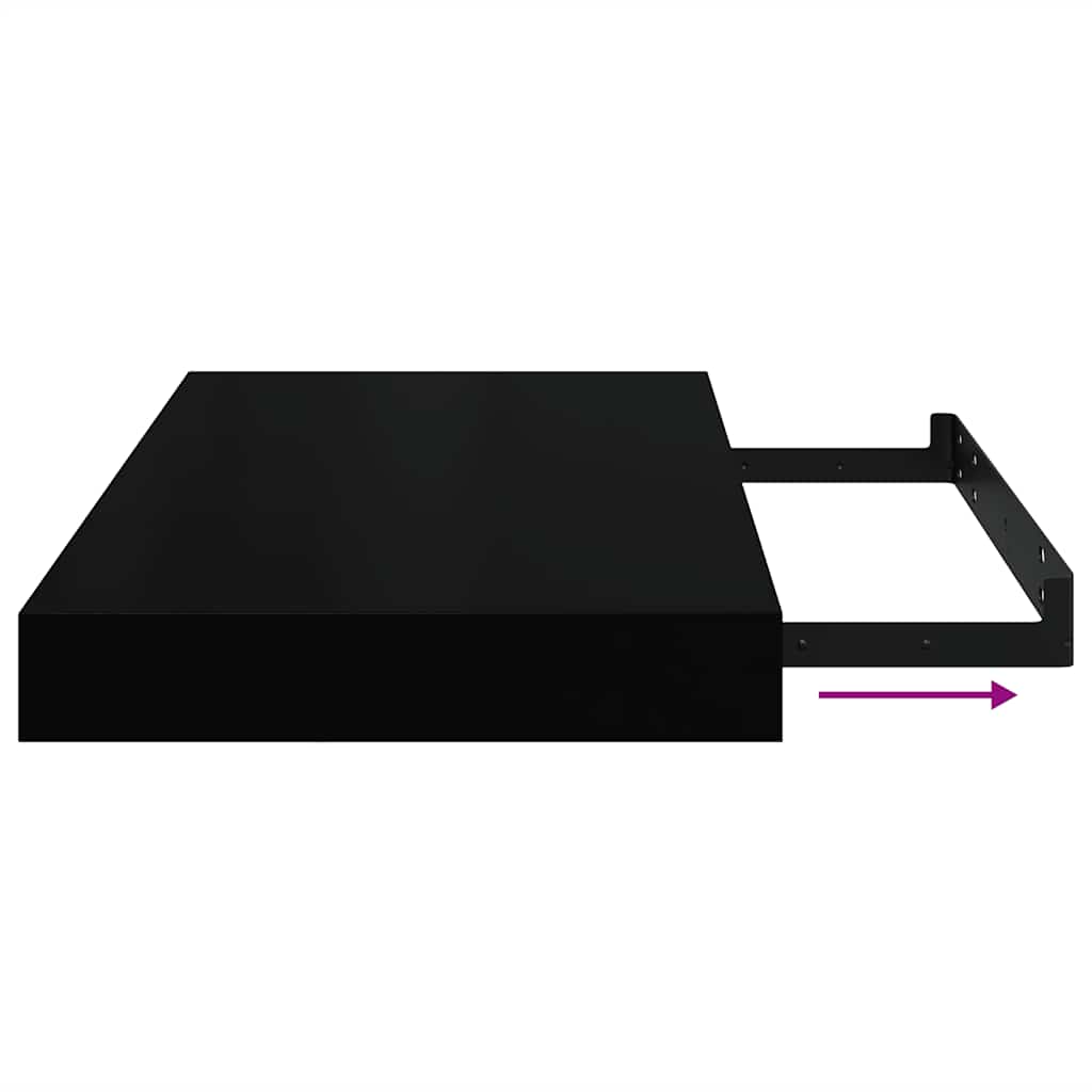 Side view of black Floating Wall Shelves 2 pcs 40x23x3.8 cm MDF with invisible mounting system.