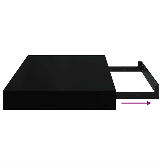 Side view of black Floating Wall Shelves 2 pcs 40x23x3.8 cm MDF with invisible mounting system.