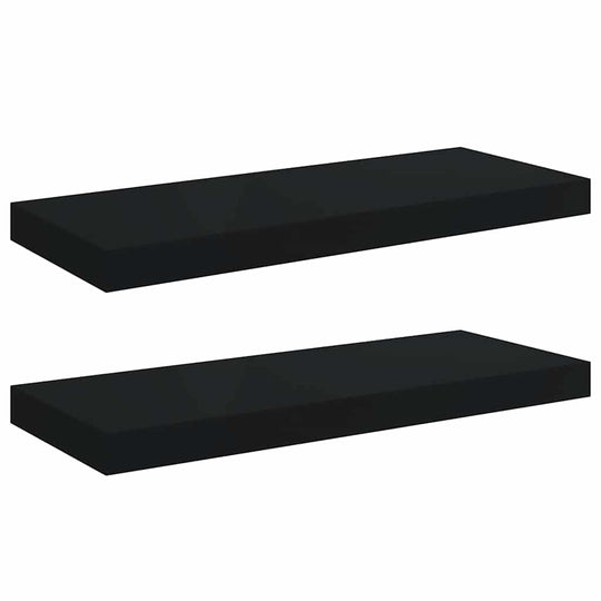 Floating Wall Shelves 2 pcs 60x23.5x3.8 cm MDF in black, stylish display shelves with invisible mounting for home decor and storage.