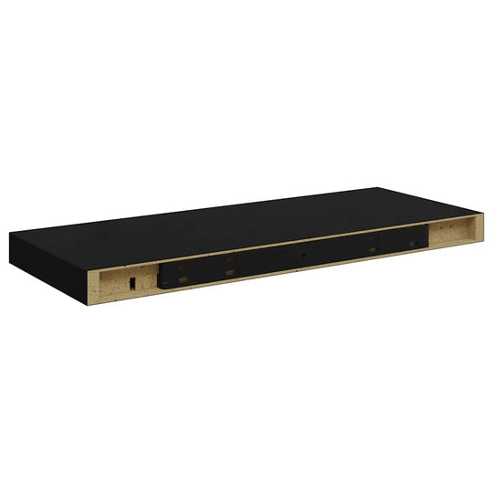 Floating Wall Shelves 2 pcs 60x23.5x3.8 cm MDF, black shelf with invisible mounting system, made of stable honeycomb MDF and metal frame
