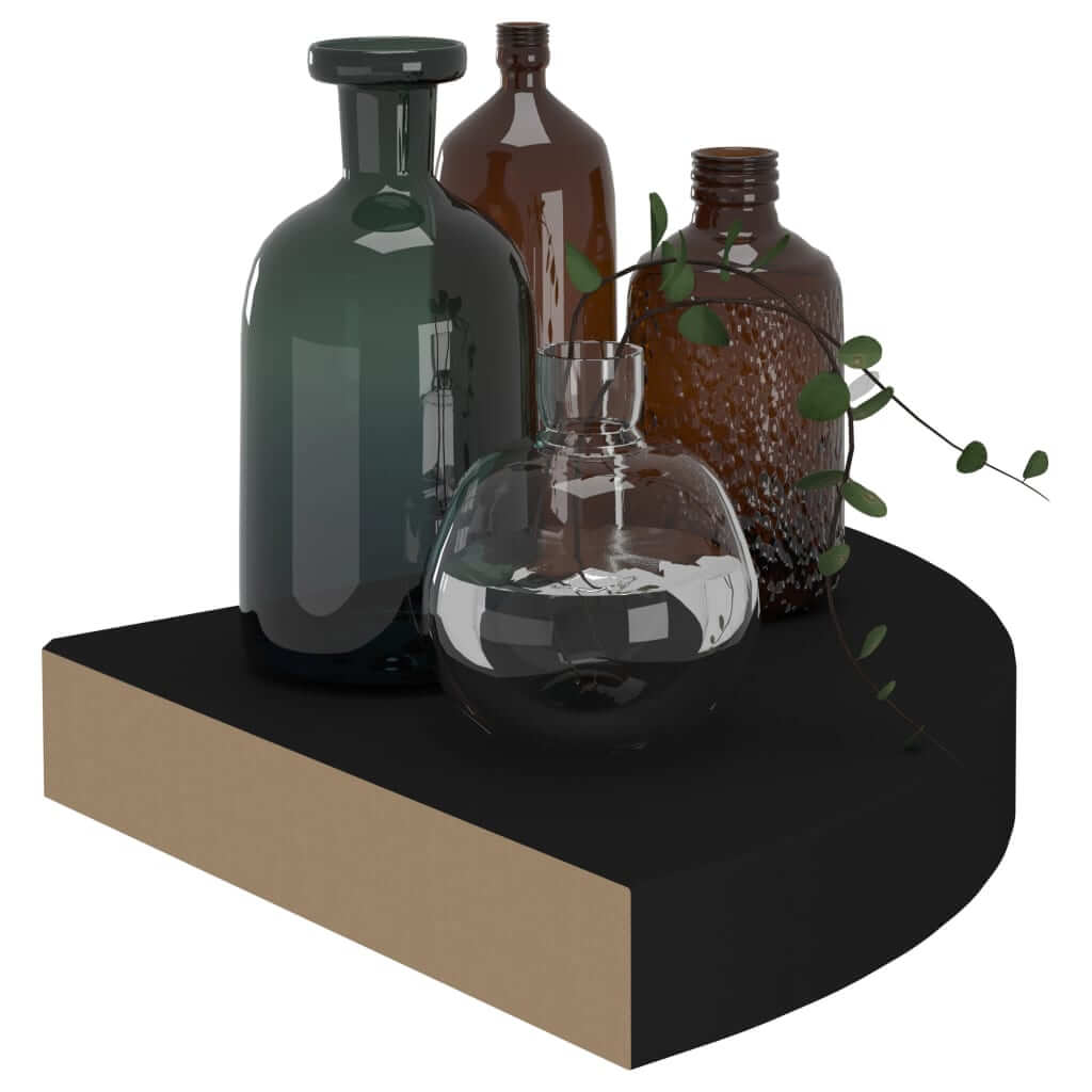 Floating Corner Shelves 2 pcs 25x25x3.8 cm MDF with decorative bottles and vine for display