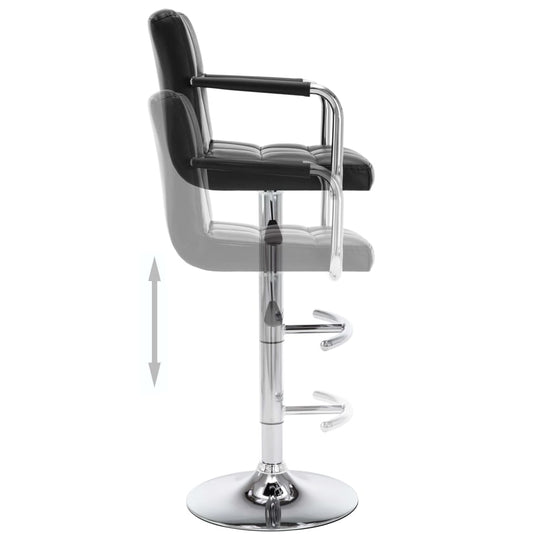 Black faux leather bar stool with adjustable height and chrome frame, perfect for outdoor living spaces and home patios.