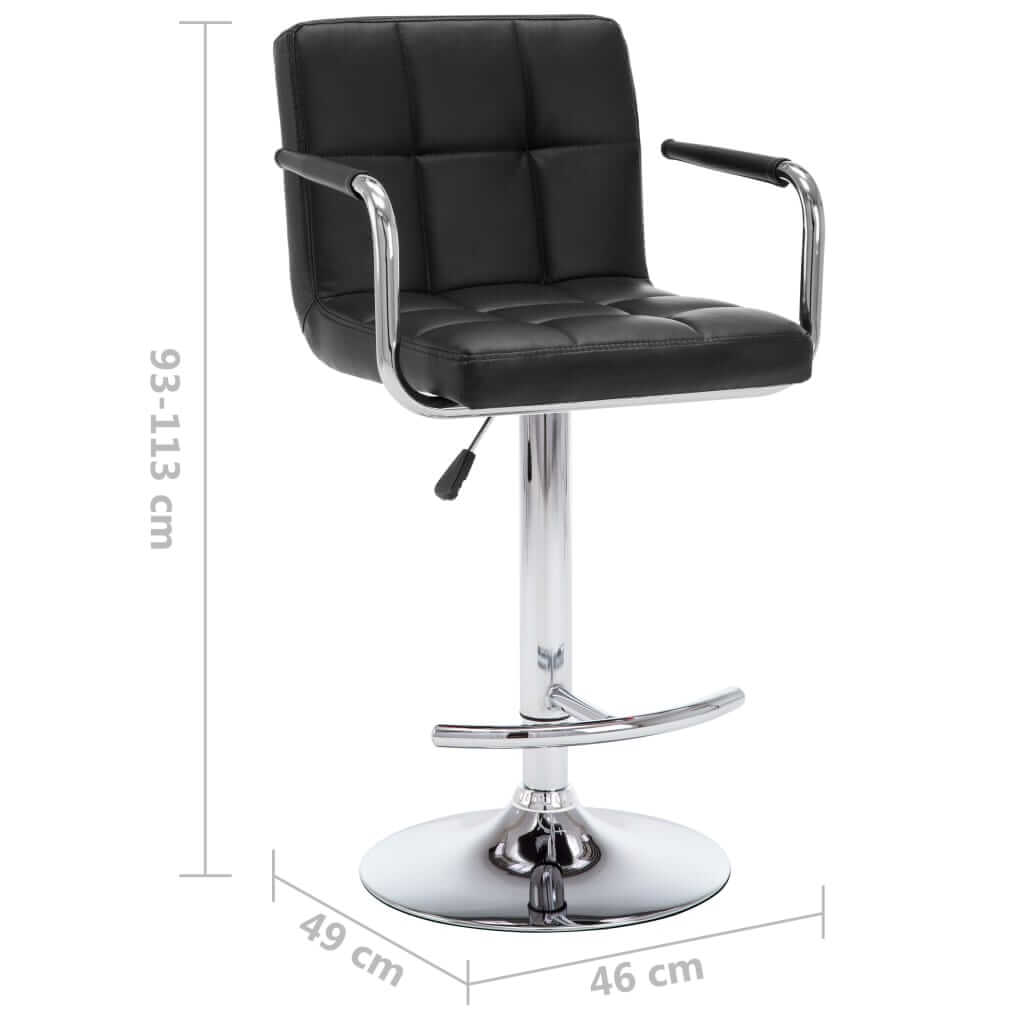 Elegant black faux leather bar stool with adjustable height and chromed steel frame, ideal for home and outdoor settings.