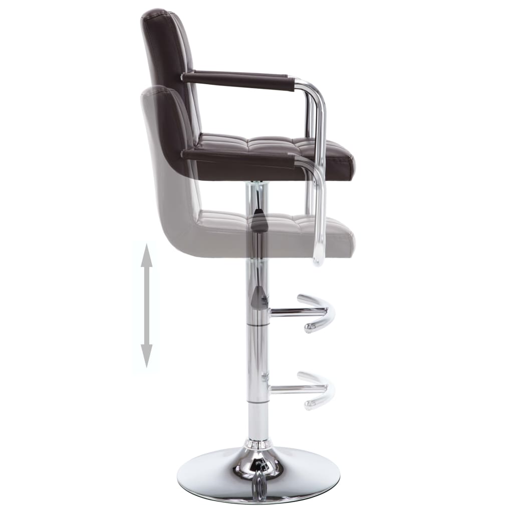 Bar stool in brown faux leather with chrome base and adjustable height, ideal for outdoor living spaces and home decor.