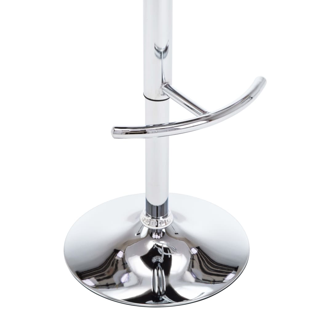 Chrome base and gas lift mechanism of a modern bar stool, showcasing sturdy design and ergonomic features.