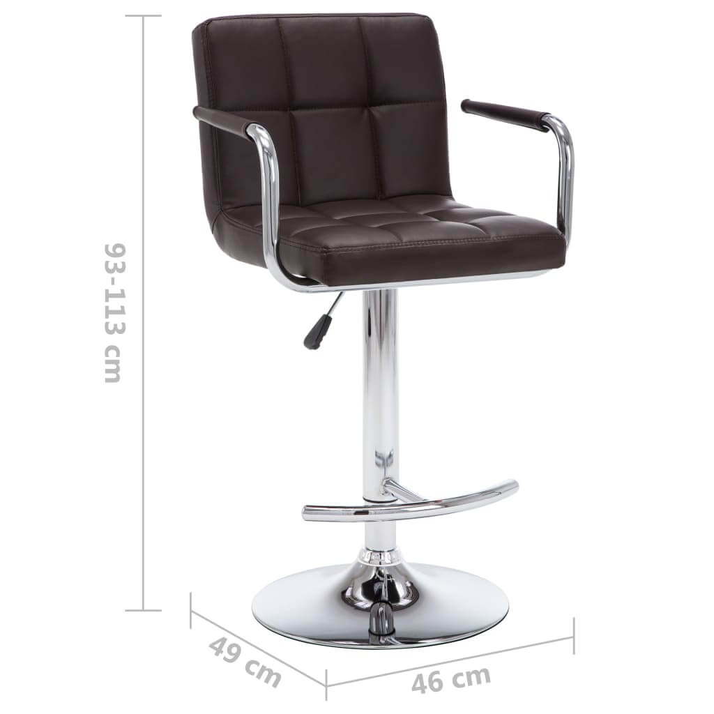 Brown faux leather bar stool with chrome frame and adjustable height, ideal for outdoor patio furniture and home decor.