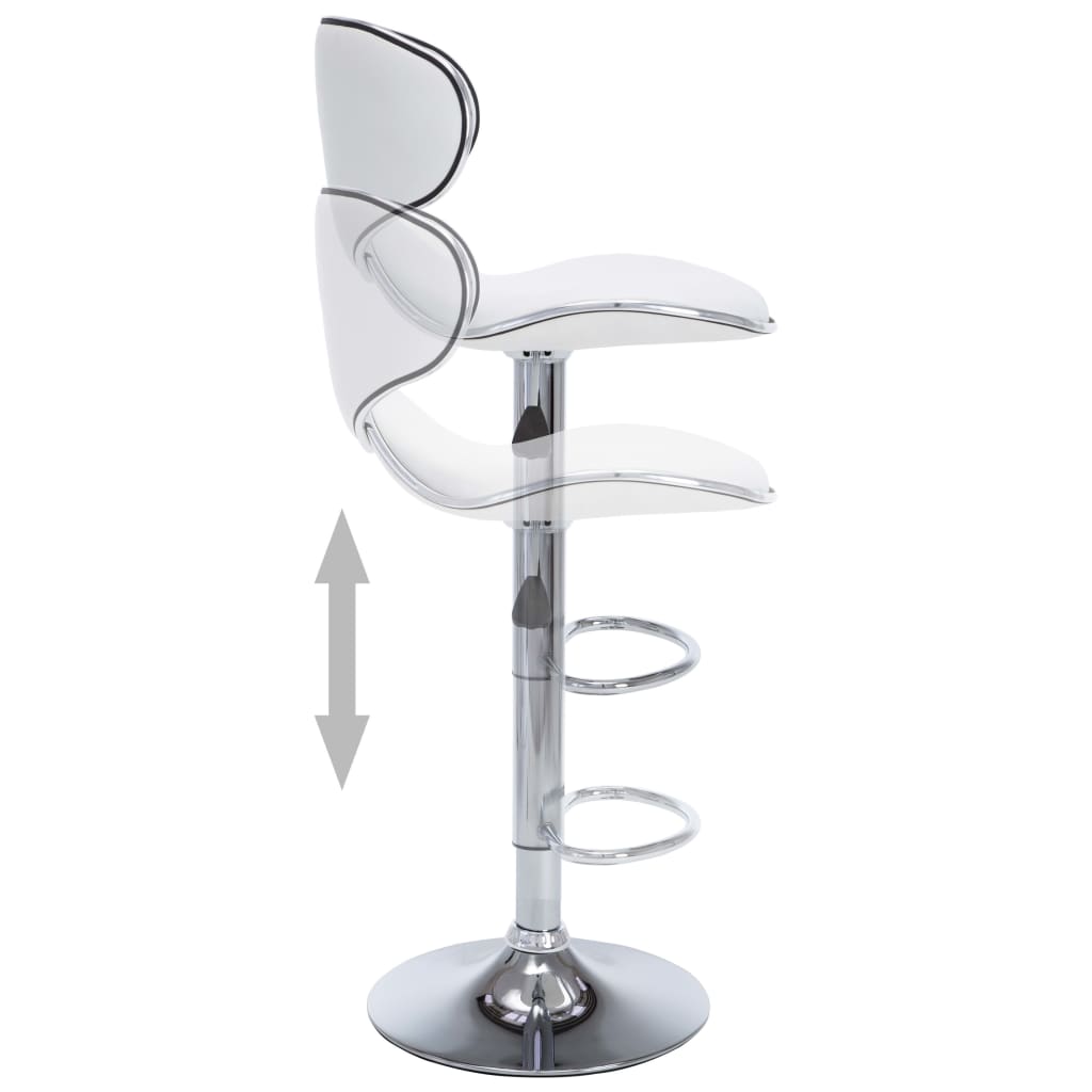 Adjustable white faux leather bar stool with chrome frame, ideal for outdoor space and home furniture.