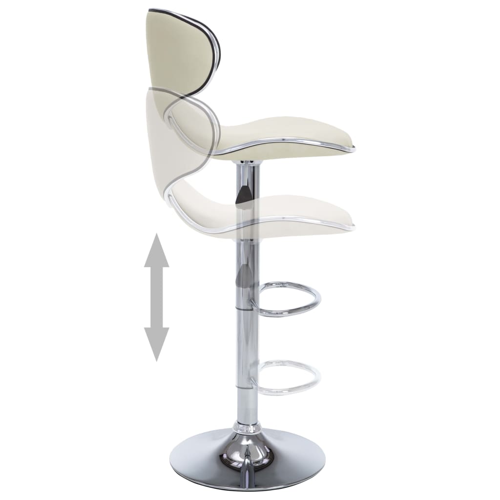 Cream faux leather bar stool with chrome frame, adjustable height, ideal for outdoor and patio furniture settings.