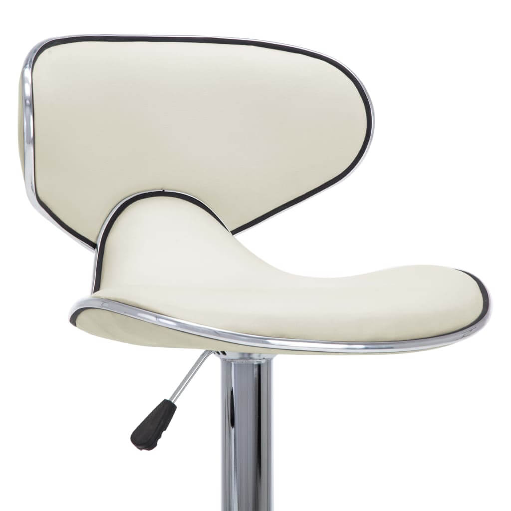 Cream faux leather bar stool with chromed steel frame and adjustable height, perfect for outdoor and patio use.