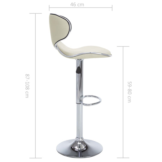 Cream faux leather bar stool with chromed steel frame, adjustable height, and footrest for outdoor and home use.