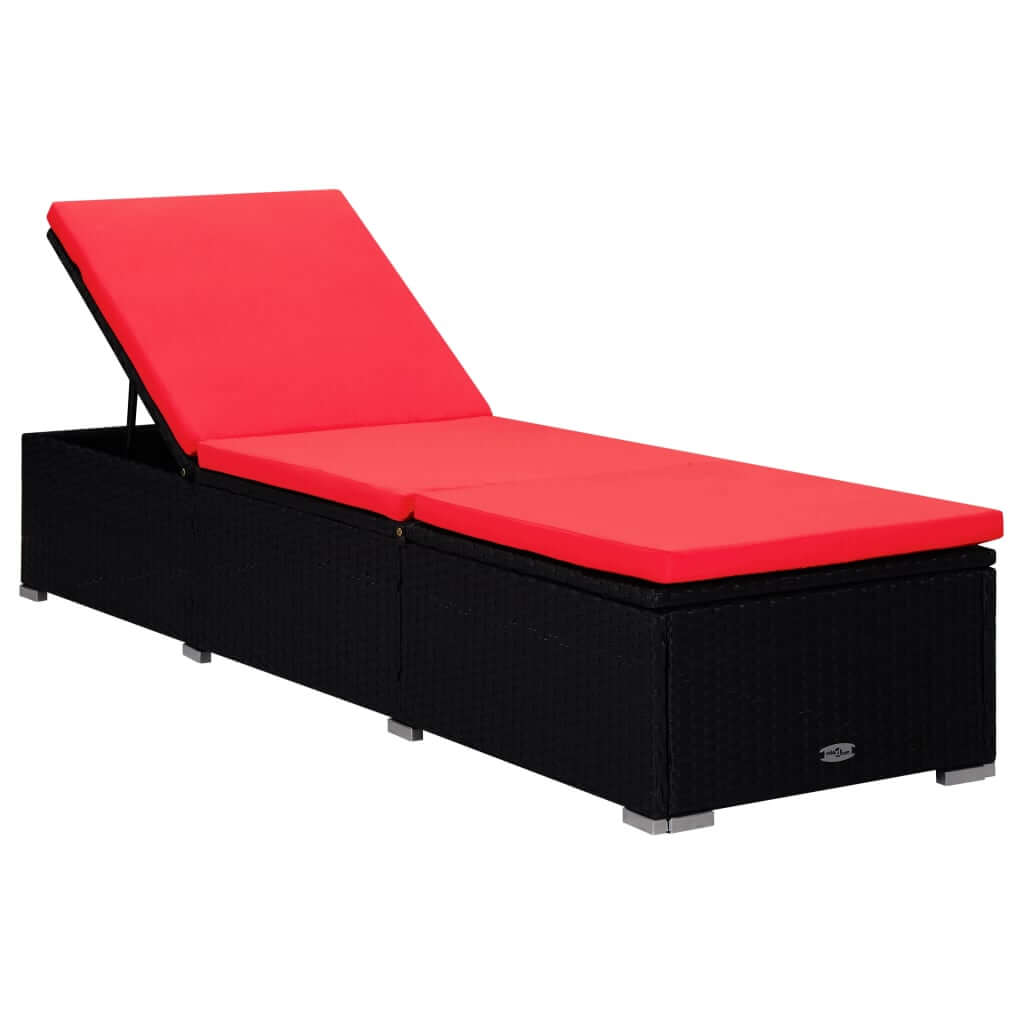 Sun Lounger with Cushion and Tea Table Poly Rattan Red