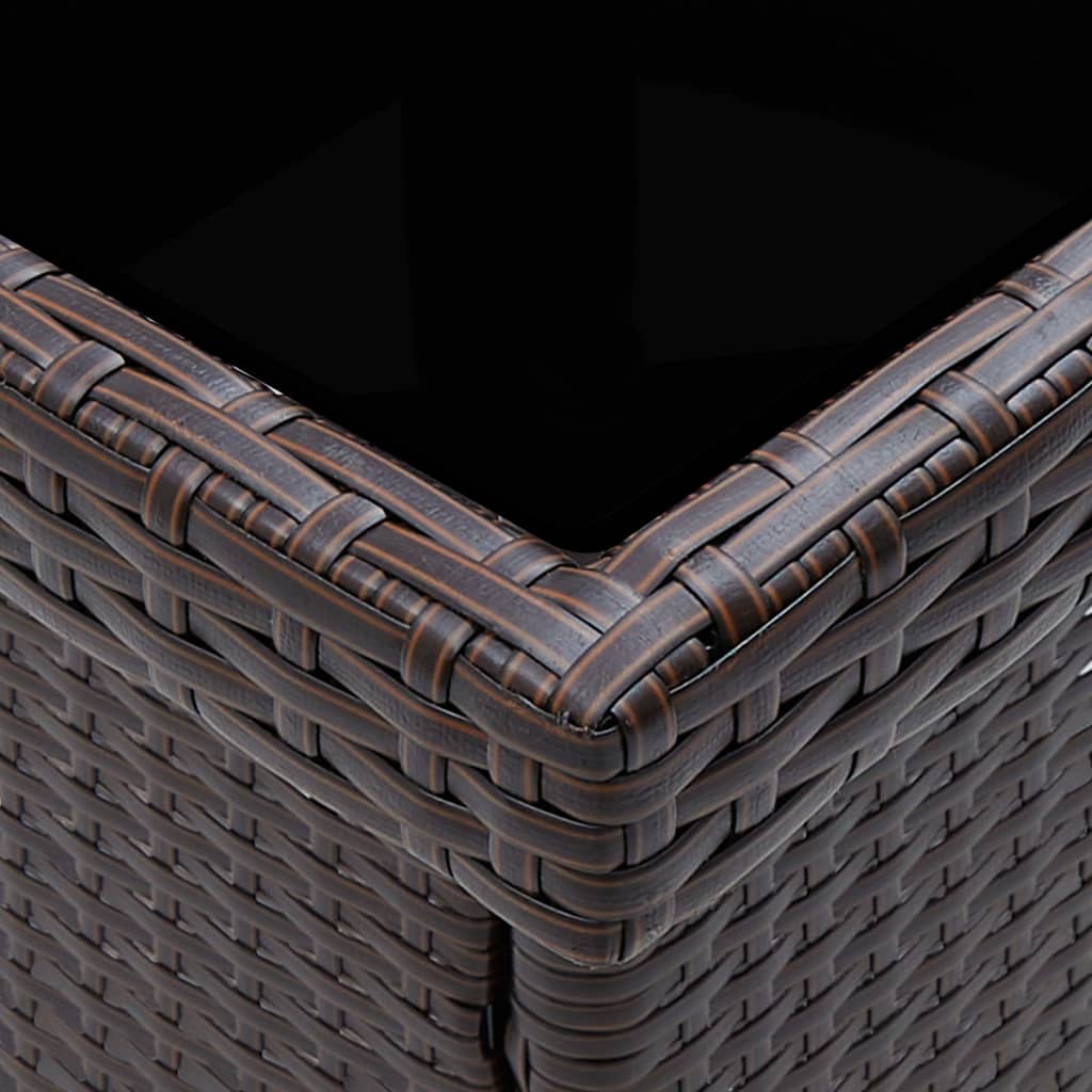 Close-up of the corner of a Garden Dining Table Poly Rattan showcasing the detailed weaving and sturdy construction.