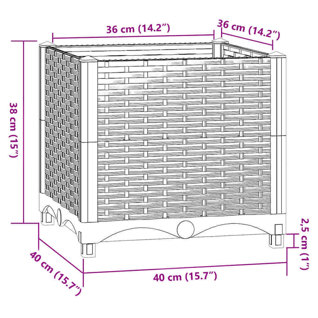 Diagram of Raised Bed 40x40x38 cm Polypropylene showcasing dimensions and design.