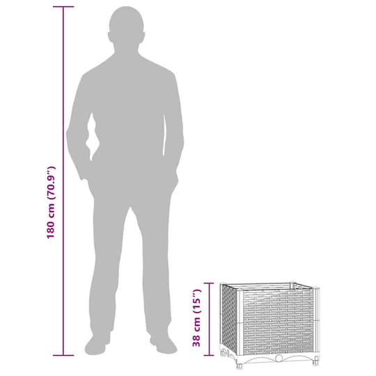 Diagram showing size comparison between a person and the Raised Bed 40x40x38 cm Polypropylene garden planter.