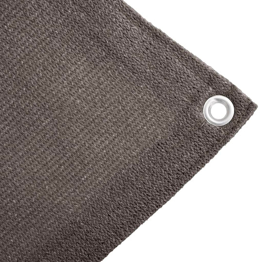 close-up of anthracite tent carpet corner with integrated eyelet, ideal for outdoor furniture and camping comfort.