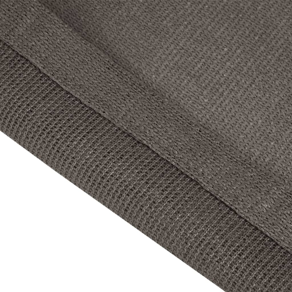 Close-up of anthracite tent carpet fabric, showcasing breathable material and edge detailing for outdoor comfort.