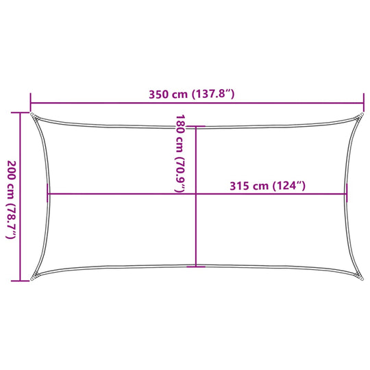 Dimensions of a cream HDPE sunshade sail measuring 2x3.5 m for outdoor spaces like gardens and balconies.