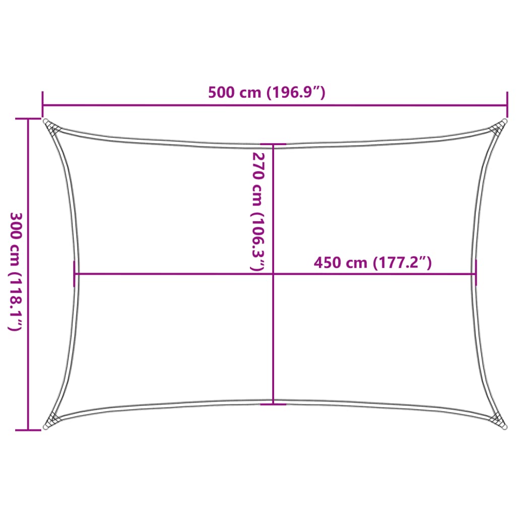 Sunshade sail dimensions, 3x5 m, 160 g/m² cream HDPE, perfect for outdoor furniture and shading solutions.