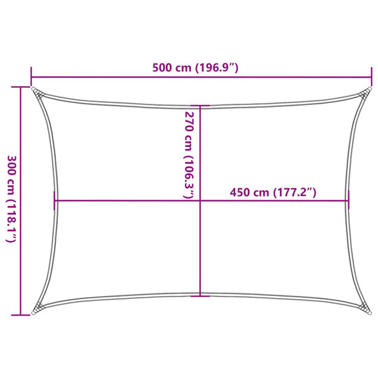 Sunshade sail dimensions, 3x5 m, 160 g/m² cream HDPE, perfect for outdoor furniture and shading solutions.