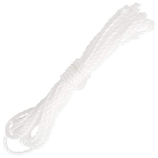 White braided rope, ideal for securing sunshade sails or outdoor furniture. Perfect for multiple uses in your garden or patio.