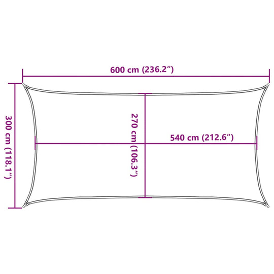 Dimensions of Sunshade Sail 3x6 m HDPE showing length, width, and height for outdoor furniture use.