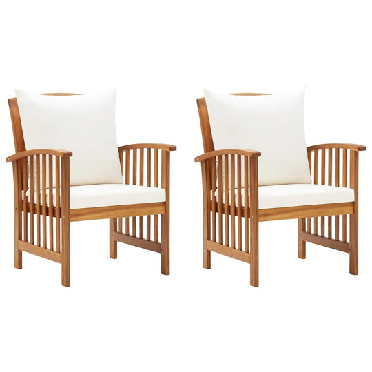 Garden Chairs with Cushions 2 pcs Solid Acacia Wood set featuring comfortable cushions and durable design.