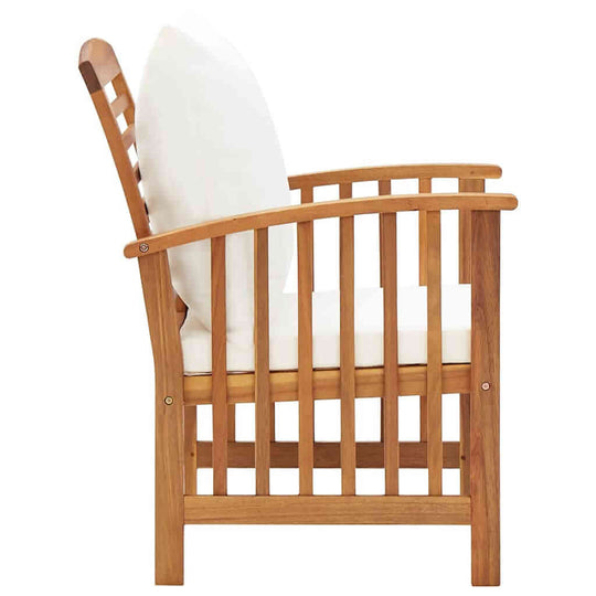 Garden Chairs with Cushions 2 pcs Solid Acacia Wood side view, showcasing the wood finish and cushions.