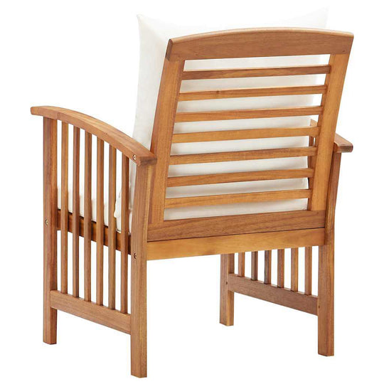 Garden Chairs with Cushions 2 pcs Solid Acacia Wood - Back view of garden chair with white cushion.