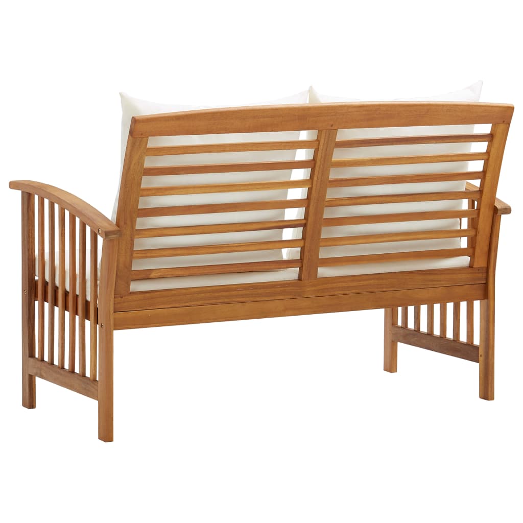 Garden Bench with Cushions 119 cm Solid Acacia Wood with comfortable back cushions and durable slatted design.