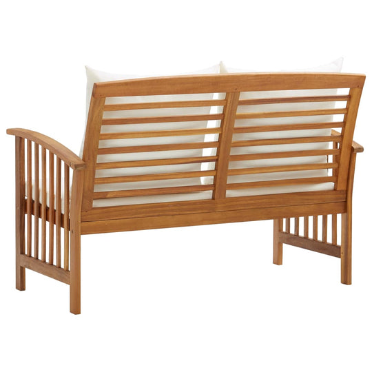 Garden Bench with Cushions 119 cm Solid Acacia Wood with comfortable back cushions and durable slatted design.
