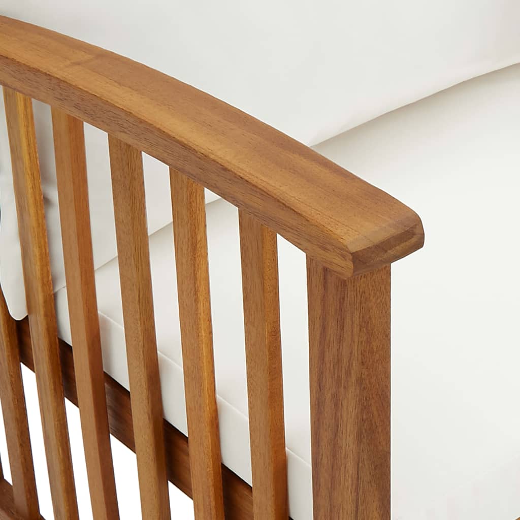 Garden Bench with Cushions 119 cm Solid Acacia Wood armrest detail showcasing the beautiful wood grain and craftsmanship.