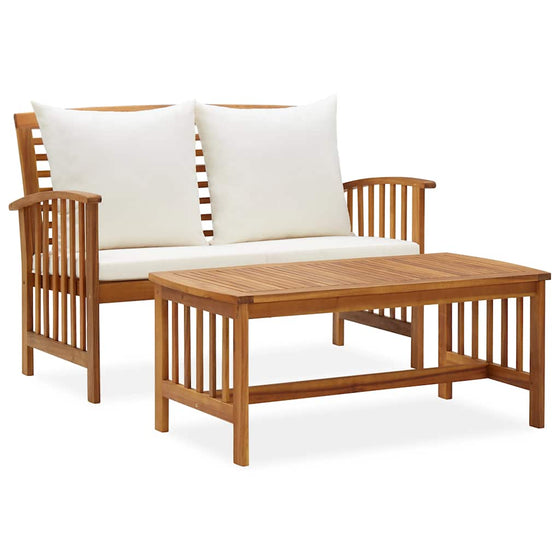 2 Piece Garden Lounge Set with Cushions Solid Acacia Wood