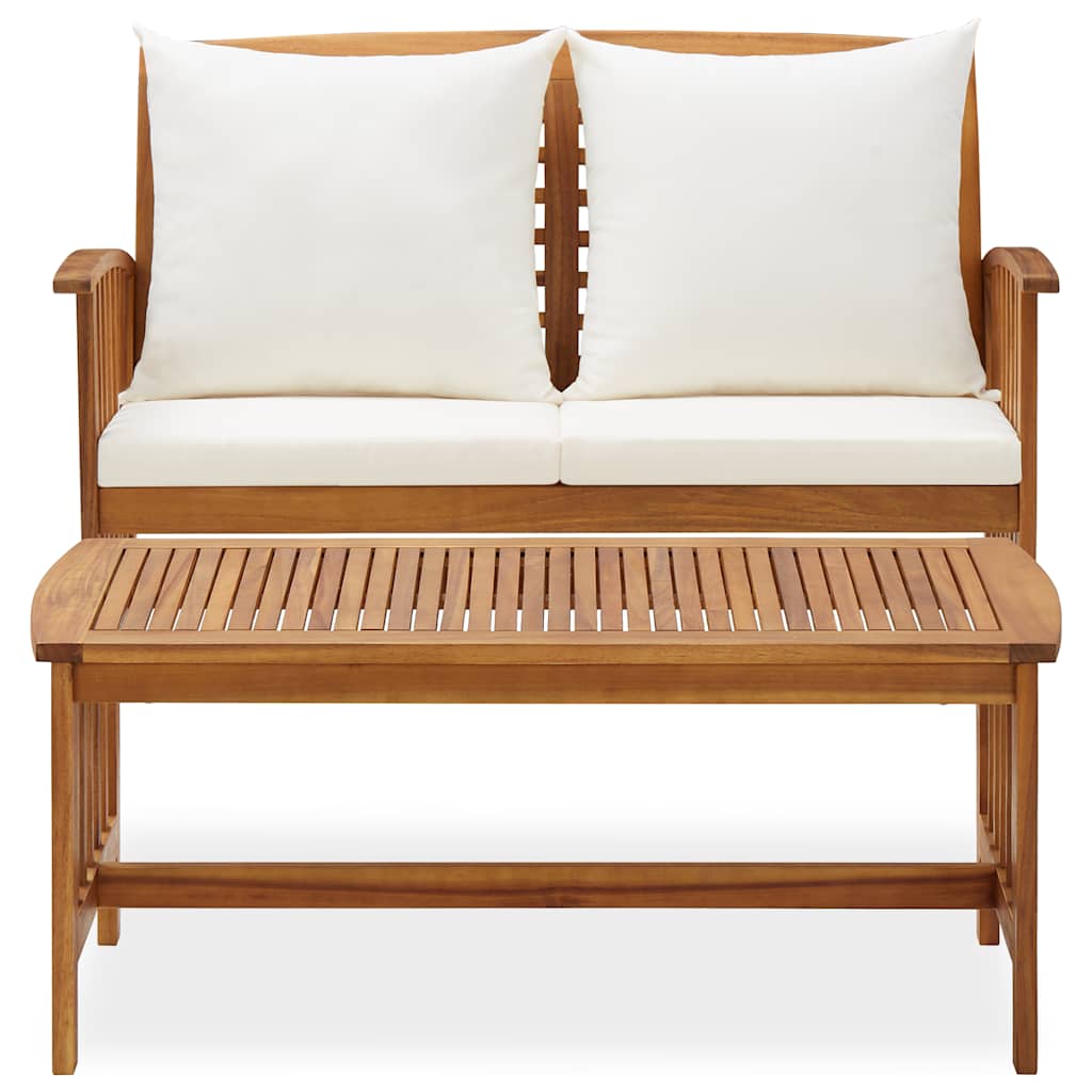 2 Piece Garden Lounge Set with Cushions Solid Acacia Wood featuring a slatted coffee table and plush cushions.