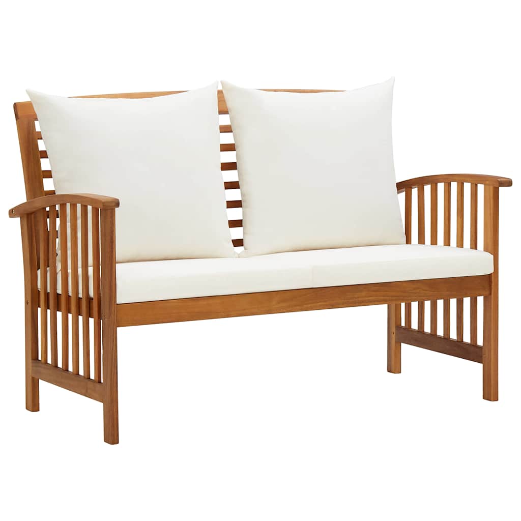 2 Piece Garden Lounge Set with Cushions Solid Acacia Wood featuring a stylish bench with white cushions.