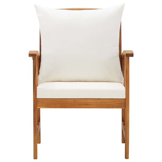 Solid acacia wood garden chair with white cushions, perfect for outdoor furniture in garden, patio, or terrace settings.