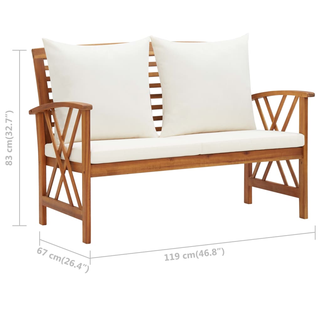 Garden Bench with Cushions 119 cm Solid Acacia Wood , Furniture -> Outdoor Furniture -> Outdoor Seating -> Outdoor Benches , Durable,eligant,Furniture -,Home & Garden -,Modern Design,new-305021,Outdoor Benches,Outdoor Furniture -,Outdoor Seating -,Wooden